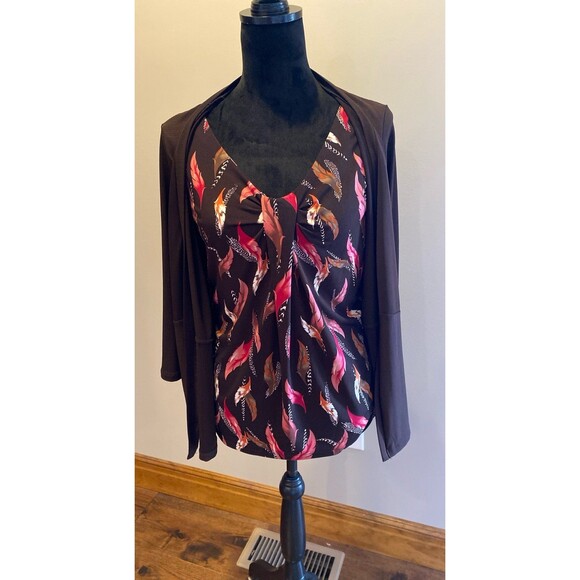 EAST 5th Blouse w/ attached Jacket Size Large Autumn Colors + Stretch 3/4 Sleeve - Picture 3 of 8